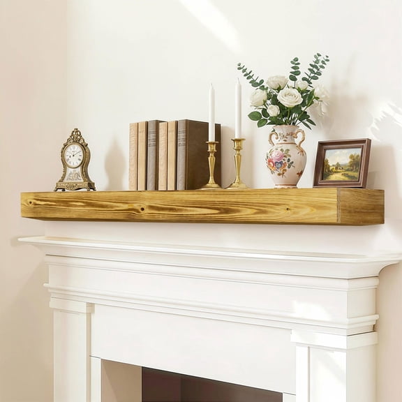 Barara King 60-Inch Handcrafted Floating Mantel Shelf, Rustic Wood Fireplace Surround with Hidden Hardware, Wall-Mounted Decorative Mantle for Home, Wood