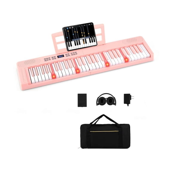 Barara King 61-Key Electronic Portable Music Keyboard Piano with MIDI and Split Function for Toddlers Boys Girls, Beginner, Pink