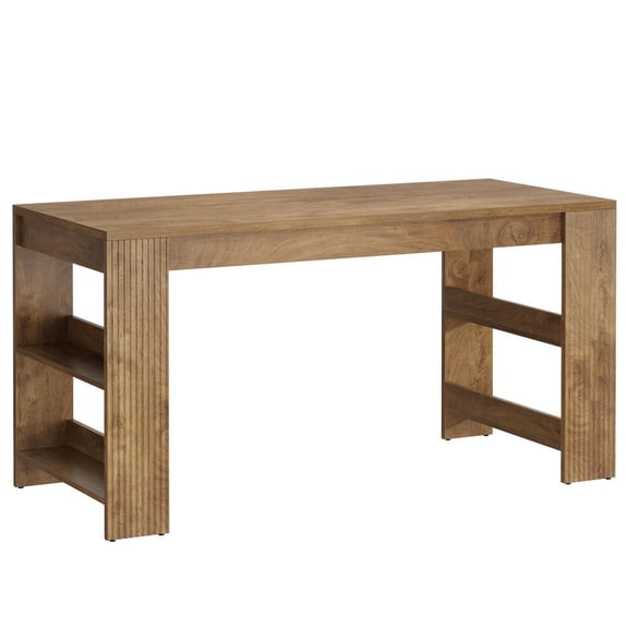 Barara King 63Inch Bar Table with Storage and Double-Sided Storage Shelves, Counter Height Table for Kitchen, Dining Room, Living Room, Brown