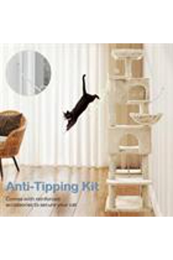 66" Large Multi-Level Cat Tree Tower with Extended Platform Hammock and Condo for Multi-Cat Indoor Play Climbing, Beige