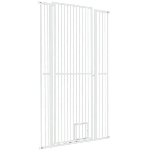 Barara King 67" Extra Tall Pet Gate, 30"-41" Dog Gate with Cat Door, 1.4" Narrow Gap, 2.8" and 5.5" Extension