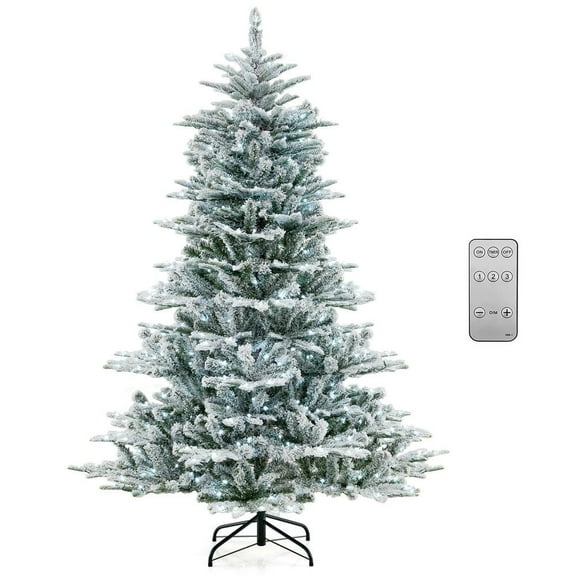 Barara King 6ft Snow Flocked Christmas Tree with Cool White LED Lights, Artificial Christmas Tree for Indoor, Outdoor, Holiday Decor, White, Green