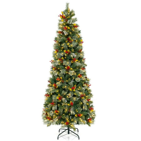 Barara King 7.5ft Pre-Lit Christmas Tree with 1096 PVC and Pine Needles, Artificial Xmas Tree for Indoor, Outdoor, Holiday Decor, Green