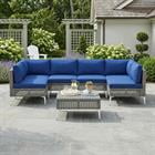 Barara King 7 Piece Outdoor Wicker Furniture Set with Chairs and Tempered Glass Coffee Table for Patio Backyard Conversation, Navy