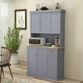 thumbnail image 1 of Barara King 71" Pantry Storage Cabinet with Microwave Oven Countertop, Drawer and Cupboard, Kitchen Pantry Cabinet with Hutch fro Dining Room, Living Room, Gray, 1 of 7