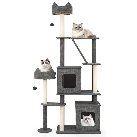Barara King 71Inch Tall Cat Tower with Scratching Posts, Multi-Level Large Cat Tree, Modern Cat Tower Tree for Indoor Cats, Gray