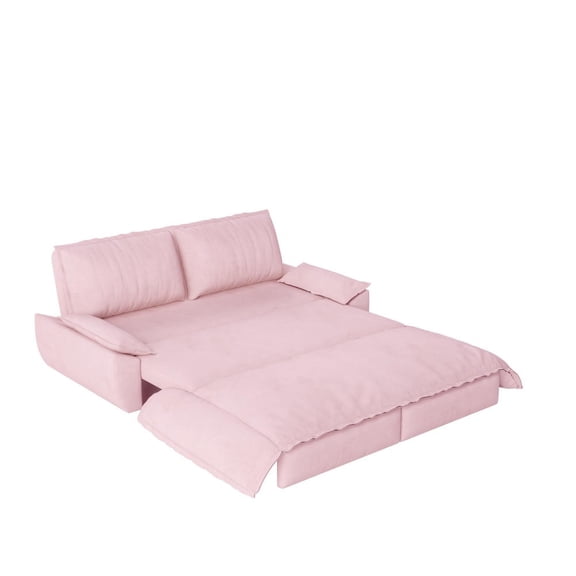 Barara King 73.2" Queen Size Convertible Sofa Bed, 3-in-1 Pull Out Sleeper with Velvet Material and Easy Assembly, for Apartment, Lounge, Home Office, Pink