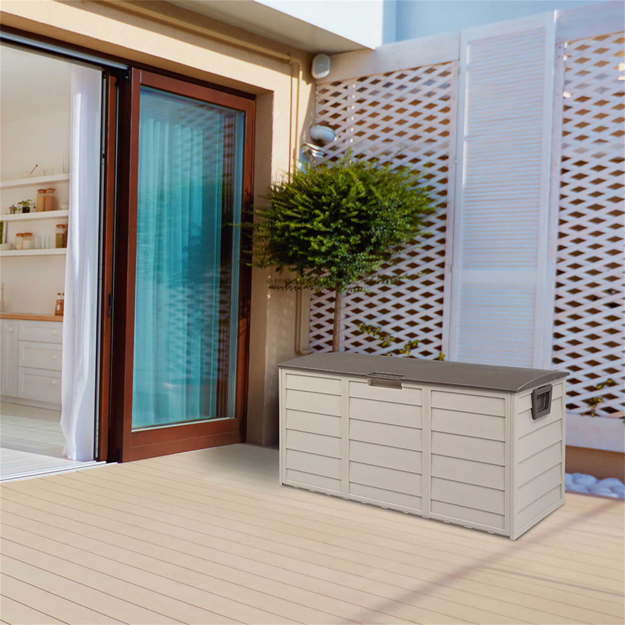 Barara King 75gal 260L Large Deck Box, Outdoor Storage Box for Patio Furniture,Garden,Cushions Toys Lockable Seat,Brown Barara King 75gal 260L Large Deck Box, Outdoor Storage Box for Patio Furniture,Garden,Cushions Toys Lockable Seat,Brown
