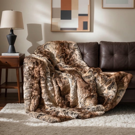 Barara King 760GSM Thick Faux Raccoon Fur Throw Blanket Ultra Soft Fluffy with Heavyweight Warmth for Bed Couch Sofa Bedroom Living Room Daily Use, Coffee