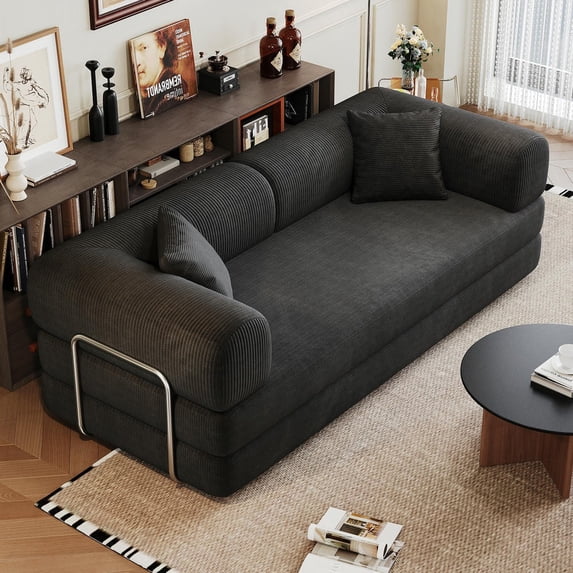 Barara King 78.8" Convertible Sofa Bed, Comfy Futon Sleeper with Pillow Back Support, Armrest, Modular Sectional Design, Boneless Loveseats for Living Room, Bedroom, Corduroy, Black