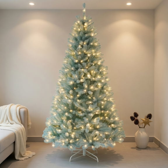 Yardi Yard 7ft Christmas Tree with 380 Warm White LED Lights and Foldable Metal Stand, Artificial Xmas Tree for Indoor, Outdoor, Holiday Decor, Blue