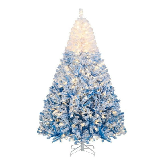 Barara King 7ft Christmas Tree with Warm White LED Lights and 8 Modes, Artificial Xmas Tree for Indoor, Outdoor, Holiday Decor, White & Blue