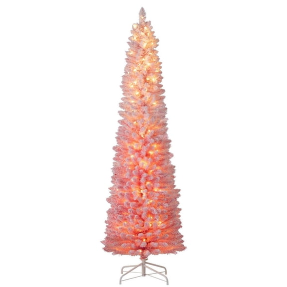 Barara King 7ft Pre-Lit Christmas Tree with Snow flocked, Artificial Christmas Tree for Indoor, Outdoor, Holiday Decor, Pink