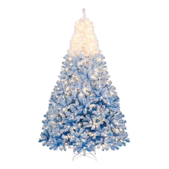 Barara King 8ft Christmas Tree with Warm White LED Lights and 8 Modes, Artificial Christmas Tree for Indoor, Outdoor, Holiday Decor, White & Blue