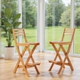 thumbnail image 1 of Barara King Acacia Wood Outdoor Bar Height Chair 2-Piece Patio Chair with Backrest Footrest for Backyard Balcony Garden Deck Outdoor Seating, Natural, 1 of 4