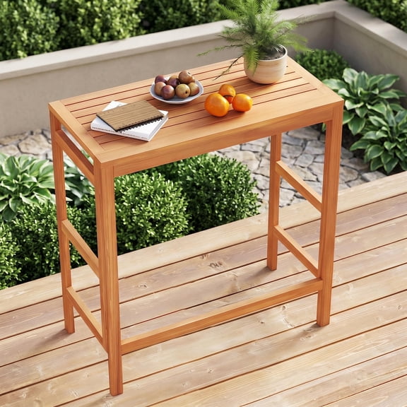 Barara King Acacia Wood Outdoor Bar Table Patio High Top Table with Slatted Tabletop for Balcony Backyard Garden Deck Outdoor Furniture, Natural