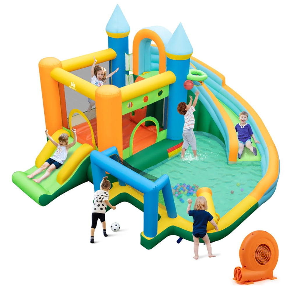 Barara King Action Air Bounce House, Bouncy Castle, Inflatable Water Slide with Dual Slides and Splash Pool Bounce House with 680W Blower