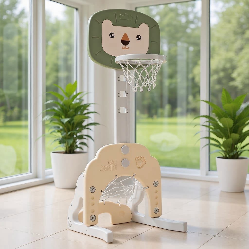 Barara King Adjustable Basketball Set,asketball Hoop Stand Set,3-in-1 Adjustable Kids Basketball Hoop Sports Set-Green