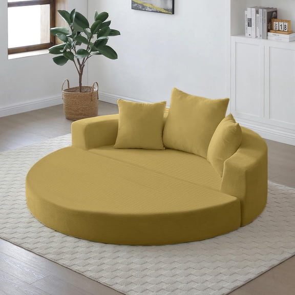 Barara King Adjustable Futon Sofa Bed with Circular Design, Multi-Functional Floor Lounge Couch for Apartment, Bedroom, and Living Room Use, Yellow