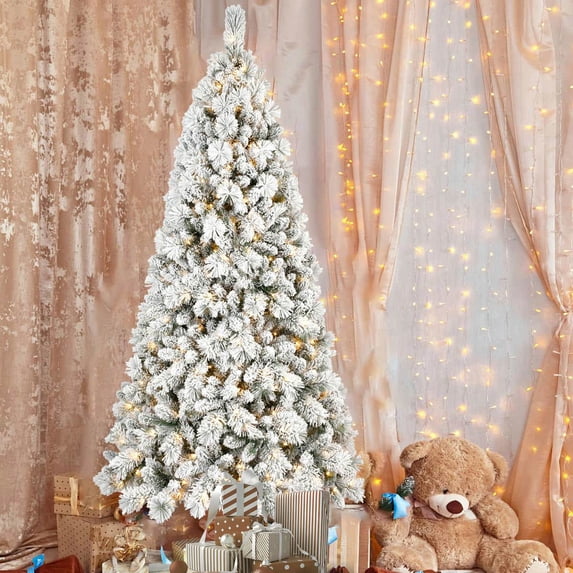 Barara King Artificial Christmas Tree, Xmas Trees,6ft Snow Flocked Christmas Tree with 752 Mixed Pine Needles and PVC Branch Tips, 350 Warm White Lights