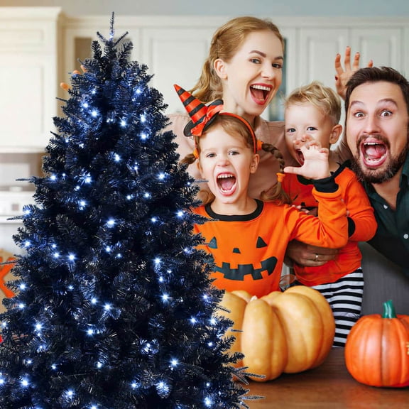 Barara King Artificial Christmas Tree, Xmas Trees,7ft Pre-Lit Black PE/PVC Christmas Tree, Party Decoration With 1916 Branch Tips, 450 Lights