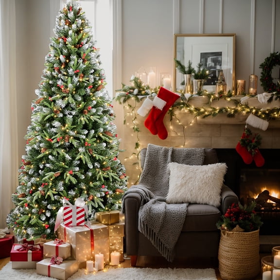 Barara King Artificial Christmas Tree, Xmas Trees,Artificial 6ft Green LED-lit Christmas Tree with 1593PE/PVC Mixed Branch Tips