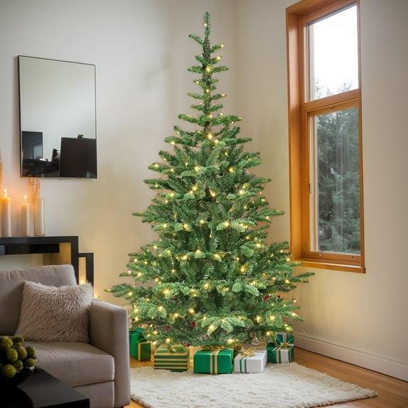 Barara King Artificial Christmas Tree, Xmas Trees,Artificial 7Ft Green Led-Lit Christmas Tree with 941Pe/Pvc Mixed Branch Tips