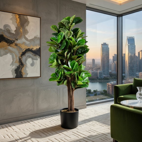 Barara King 5 Feet Artificial Plant with Realistic Green Leaves, Tall Fake Plant, Indoor Home Dcor, Artificial Fiddle Leaf Fig Tree Decorative Planter