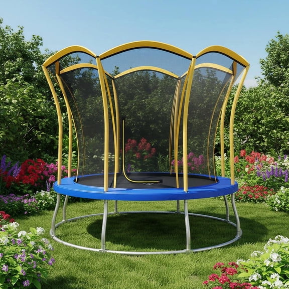 Barara King Backyard Trampoline, Trampoline,10 Feet Unique Flower Shape Trampoline with Galvanized Steel Frame-Yellow