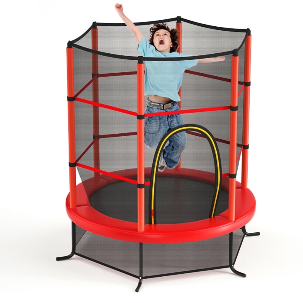 Barara King Backyard Trampoline, Trampoline,55 Inch Kids Recreational Trampoline Bouncing Jumping Mat with Enclosure Net-Red