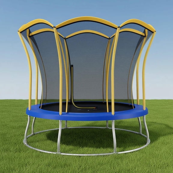 Barara King Backyard Trampoline, Trampoline,8 Feet Outdoor Unique Flower Shape Trampoline with Enclosure Net-Yellow