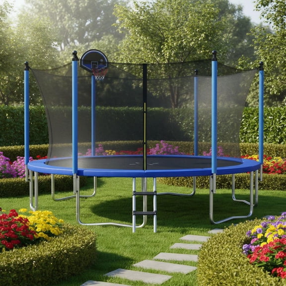 Barara King Backyard Trampoline, Trampoline,Outdoor Recreational Trampoline with Ladder and Enclosure Net-12 ft