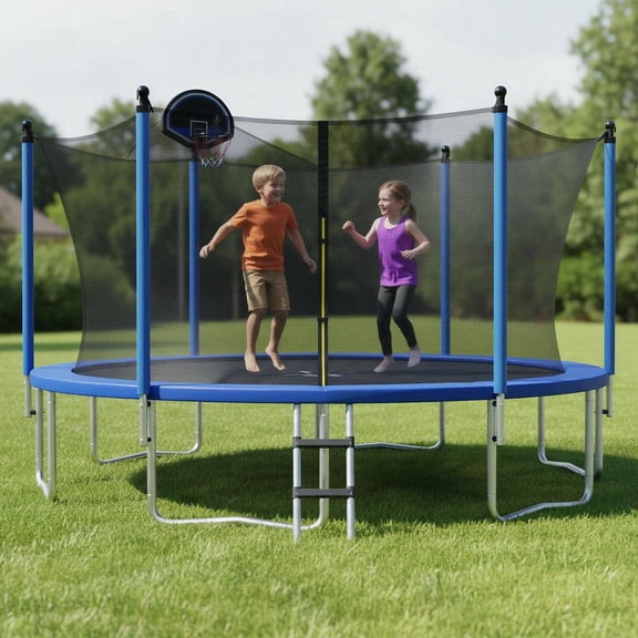 Barara King Backyard Trampoline, Trampoline,Outdoor Recreational Trampoline with Ladder and Enclosure Net-14 ft