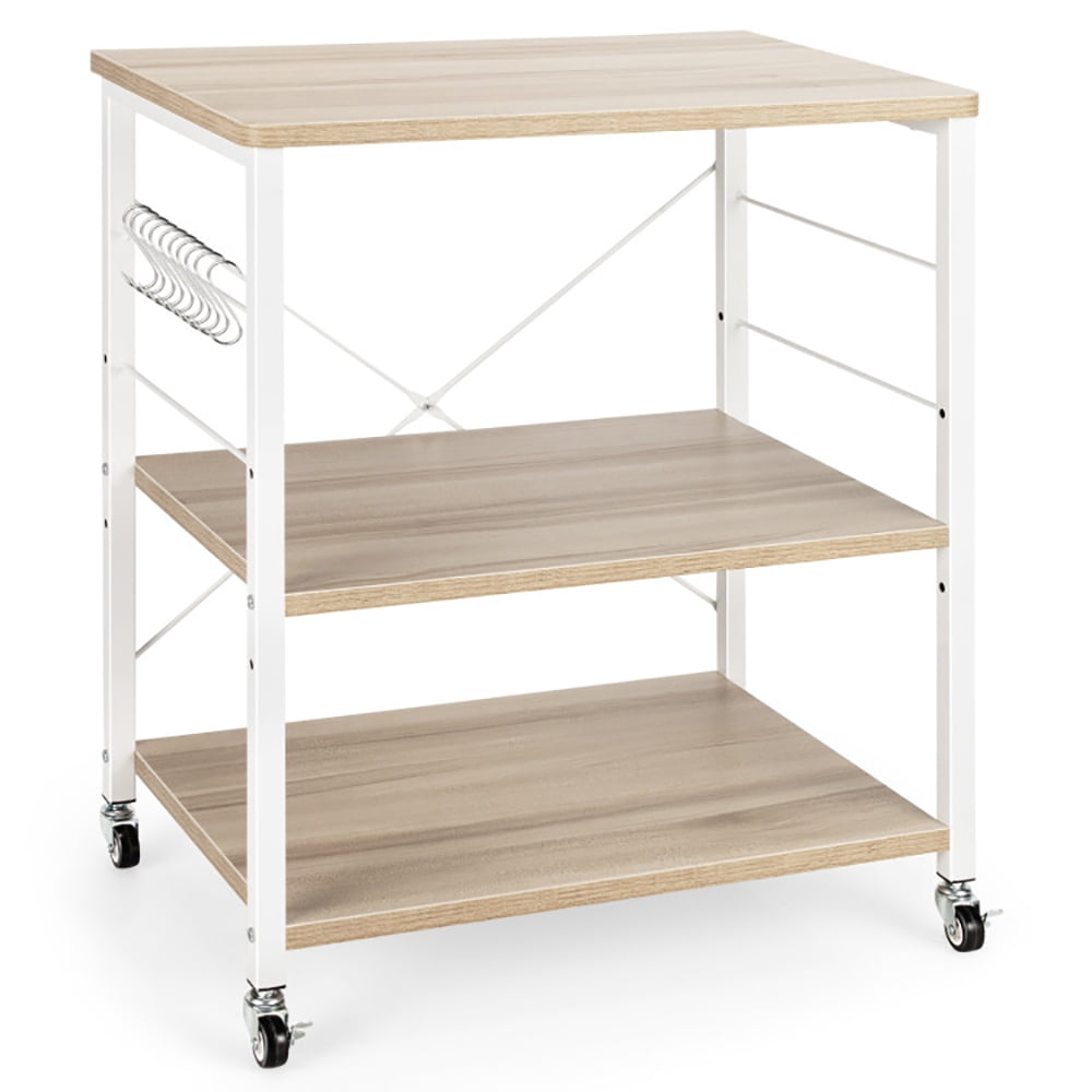 Barara King Baker's Rack, Microwave Stand,Bun Pan Sheet Rack, Kitchen Storage Shelf Rack,3-Tier Kitchen Baker's Rack Microwave Oven Storage Cart with Hooks-Light Brown Barara King Baker's Rack, Microwave Stand,Bun Pan Sheet Rack, Kitchen Storage Shelf Rack,3-Tier Kitchen Baker's Rack Microwave Oven Storage Cart with Hooks-Light Brown