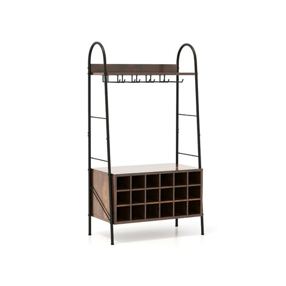 Barara King Baker's Rack, Microwave Stand,Bun Pan Sheet Rack, Kitchen Storage Shelf Rack,Baker's Rack with Detachable Wine Rack and 5 Rows of Stemware Holder-Rustic Brown