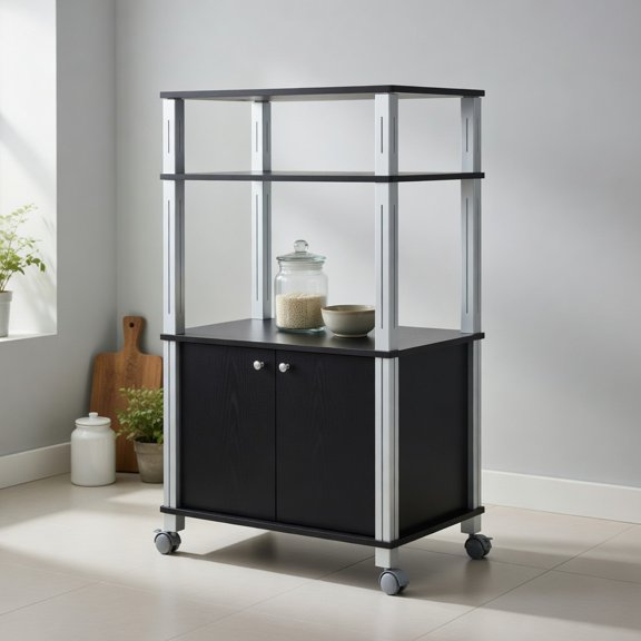 Barara King Baker's Rack, Microwave Stand,Bun Pan Sheet Rack, Kitchen Storage Shelf Rack,Microwave Rack Stand Rolling Storage Cart-Black