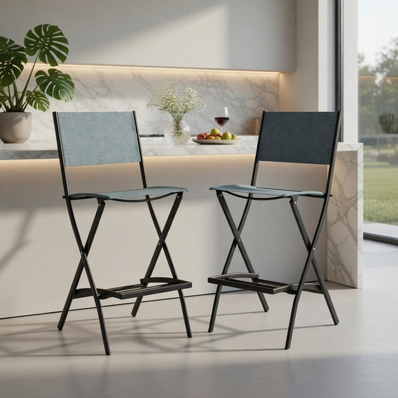 Barara King Bar Stools, Bar Chairs, Dining Stools, Folding Bar Stools Set of 2 Backrest Humanized Footrest-Blue
