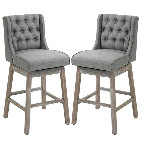 Barara King Bar Height Bar Stools Set of 2, 180 Degree Swivel Barstools, 30" Seat Height Bar Chairs, Gray