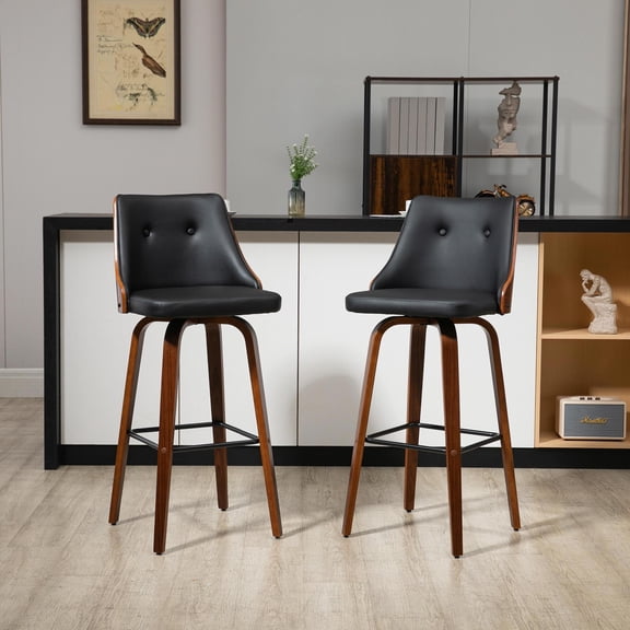 Barara King Bar Stools, Counter Bar Stools,Bar Height Bar Stools, Swivel Barstools with Footrest and Tufted Back, Set of 2, Black