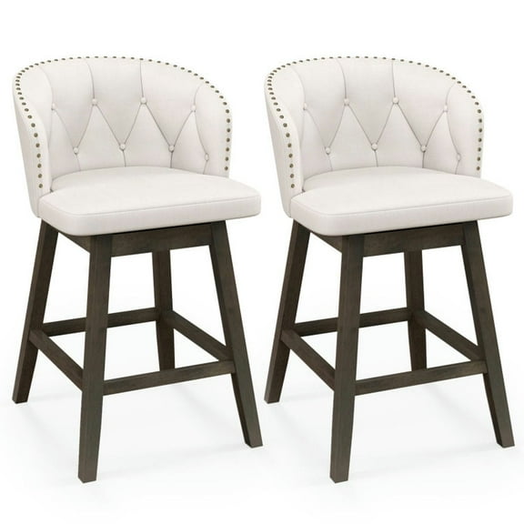 Barara King Bar Stools, Counter Bar Stools,Counter Height Fabric Upholstered Bar Stools Set of 2-Beige