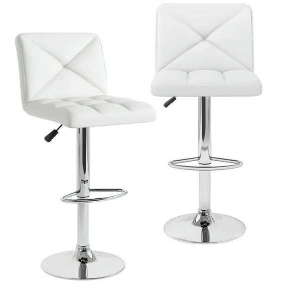 Barara King Bar Stools, Counter Bar Stools,PU Leather Upholstered Bar Stools Set of 2 with Back and Adjustable Height-White