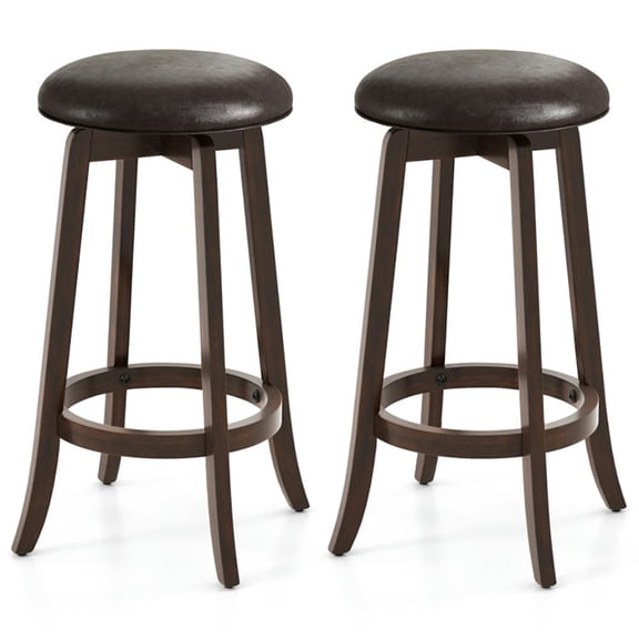 Barara King Bar Stools, Counter Bar Stools,Set of 2 24/29 Inch Upholstered PU Leather Bar Stool with 360° Swivel Round Seat-29 inches