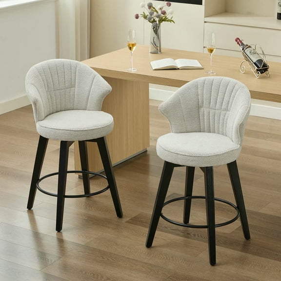 Barara King Bar Stools, Counter Bar Stools,Set of 2 Counter Height Swivel Bar Stools with Wide Backrest, White