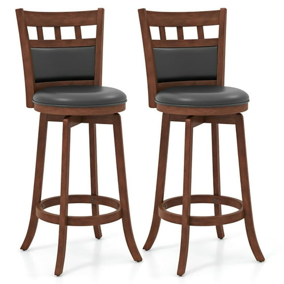 Barara King Bar Stools, Counter Bar Stools,Wood Swivel Bar Stools Set of 2 with Faux Leather Upholstered Seat and Back-Brown