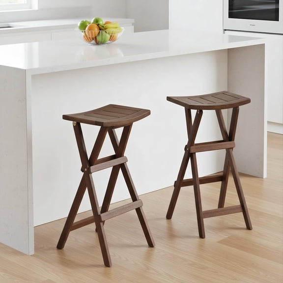 Barara King Bar Stools Set of 2 with Saddle Seat, Footrest and Stable Base for Kitchen Island, Balcony, Counter Height Dining and Lounge Seating, Brown
