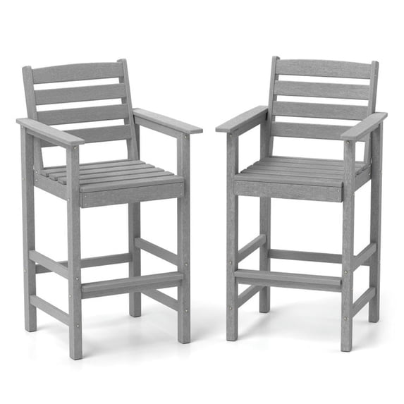 Barara King Bar Stools Set, Counter Bar Stools Set, Patio HDPE Adirondack Bar Chairs Set of 2 with Wide Armrests-Gray