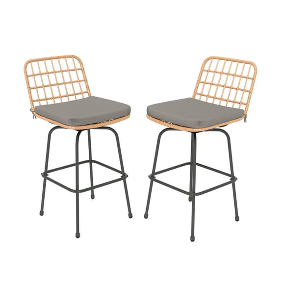 Barara King Bar Stools Set, Counter Bar Stools Set, Patio Swivel Barstools Set of 2 with Soft Seat Cushions-Gray