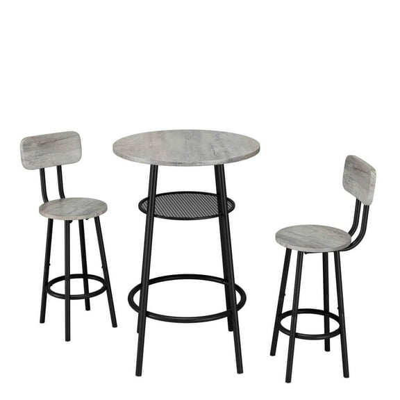 Barara King Bar Table and Chair Set, Bistro Set, 3 Pieces Round Bar Table Set for Kitchen, Dining Room, Bar Table with 2 Stools, Gray