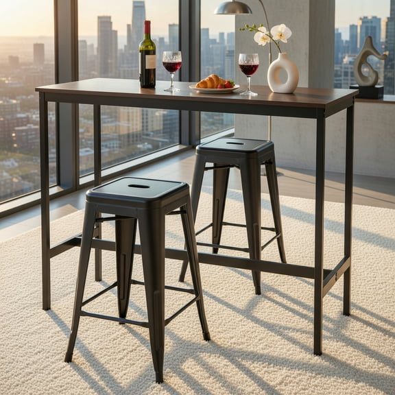 Barara King Bar stools,Barstools,Bar Chairs,24 Inch Set of 4 Tolix Style Counter Height Barstool Stackable Chair-Black