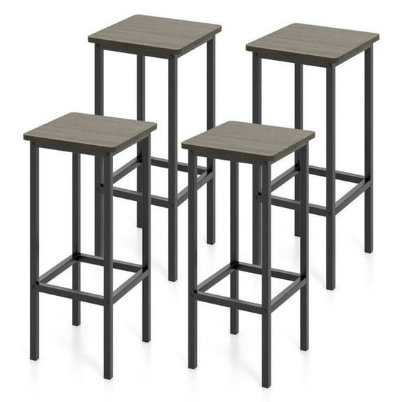 Barara King Bar stools,Barstools,Bar Chairs,Set of 4 Bar Stool Set 26 Inch Bar Chair with Metal Legs and Footrest-Gray
